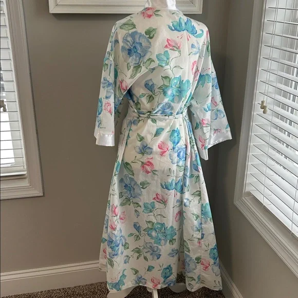 Vintage Union Label 70s 80s Sears Floral Satin Long Robe with Belt Large - Picture 9 of 12